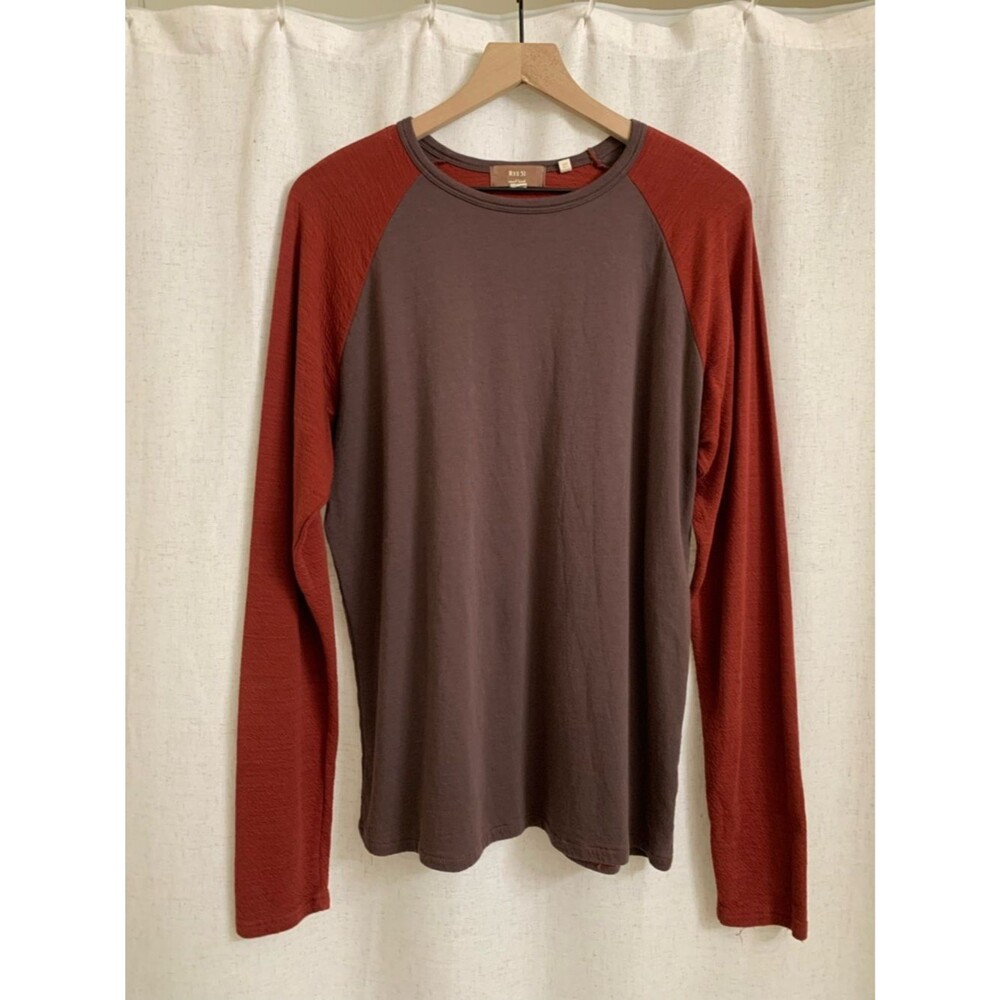 Rye 51 Men 100% Pima Cotton LongSleeve Raglan Crewneck Shirt Brown Rust Sleeves